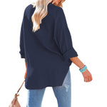 YESFASHION Dropped Shoulder Bat Tops Casual Long-sleeved Shirt