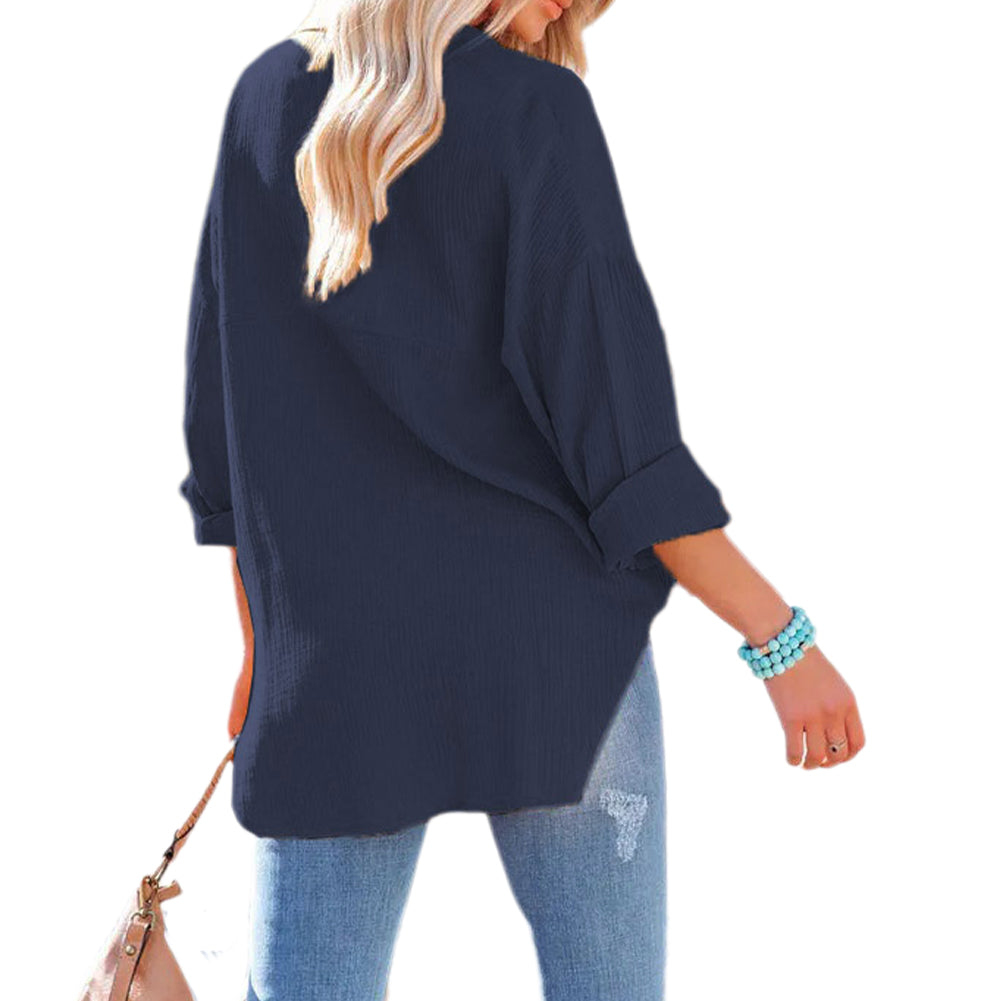 YESFASHION Dropped Shoulder Bat Tops Casual Long-sleeved Shirt
