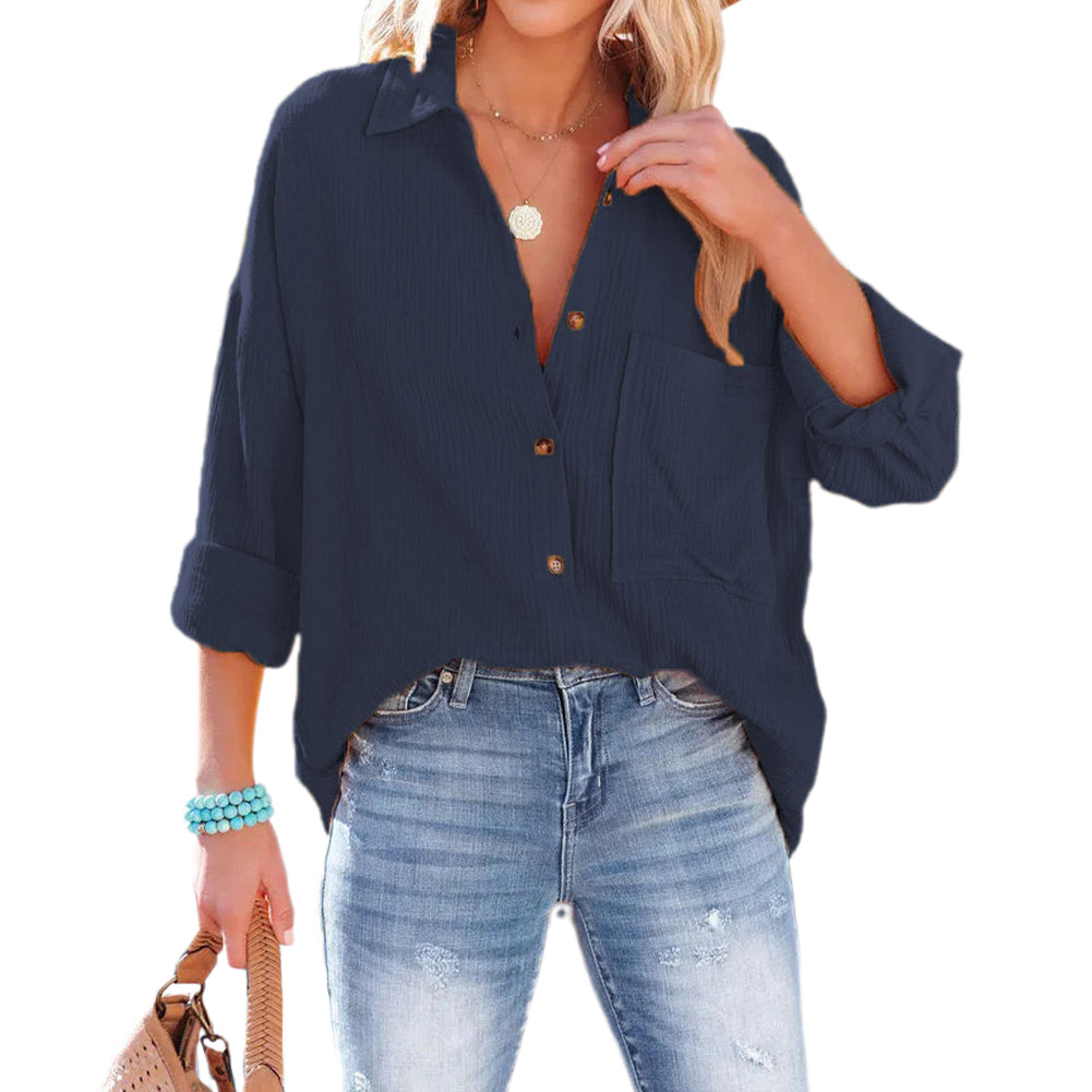 YESFASHION Dropped Shoulder Bat Tops Casual Long-sleeved Shirt