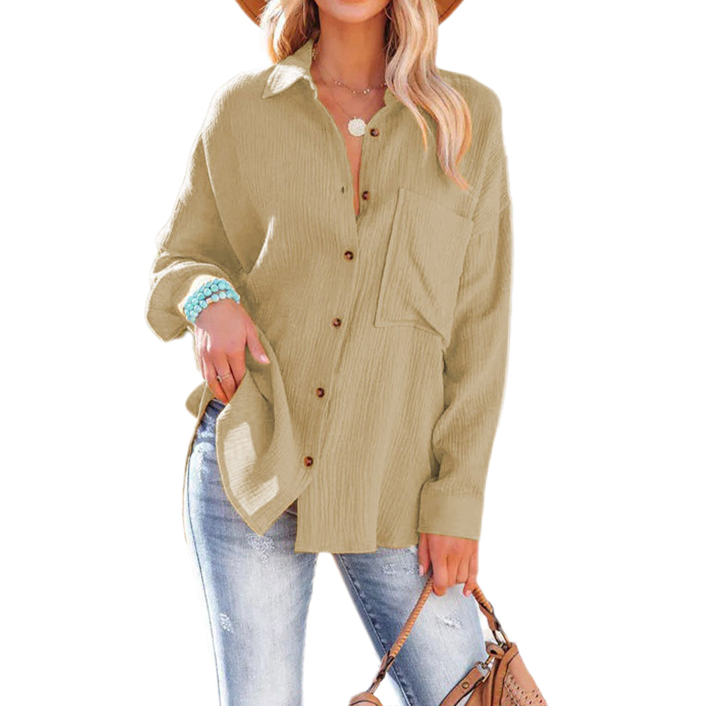 YESFASHION Dropped Shoulder Bat Tops Casual Long-sleeved Shirt