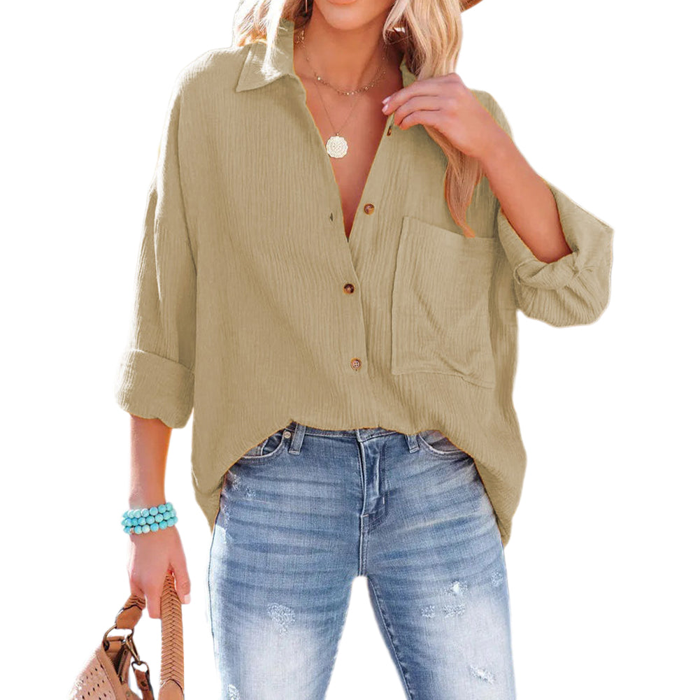 YESFASHION Dropped Shoulder Bat Tops Casual Long-sleeved Shirt