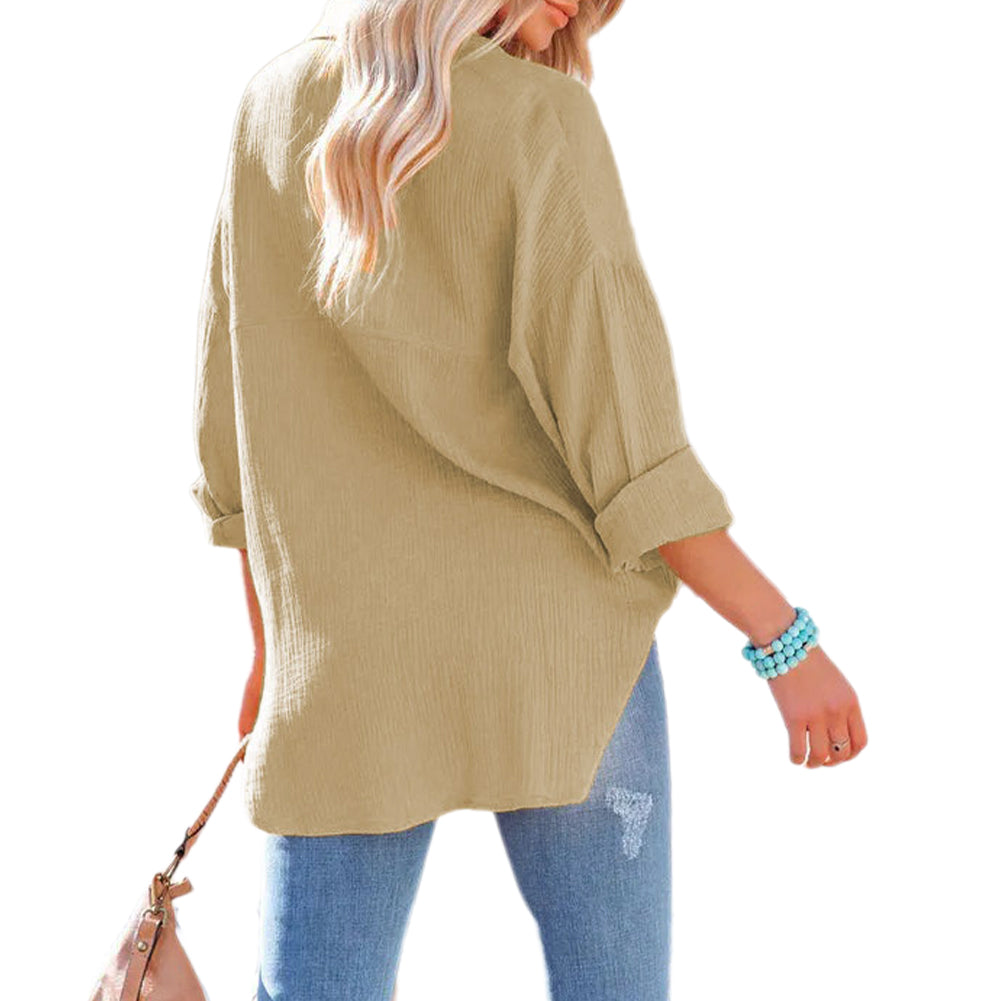 YESFASHION Dropped Shoulder Bat Tops Casual Long-sleeved Shirt