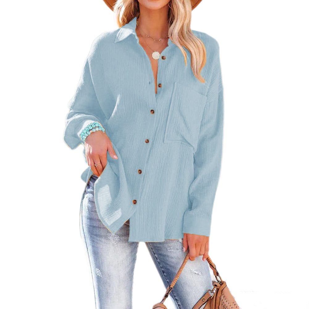 YESFASHION Dropped Shoulder Bat Tops Casual Long-sleeved Shirt