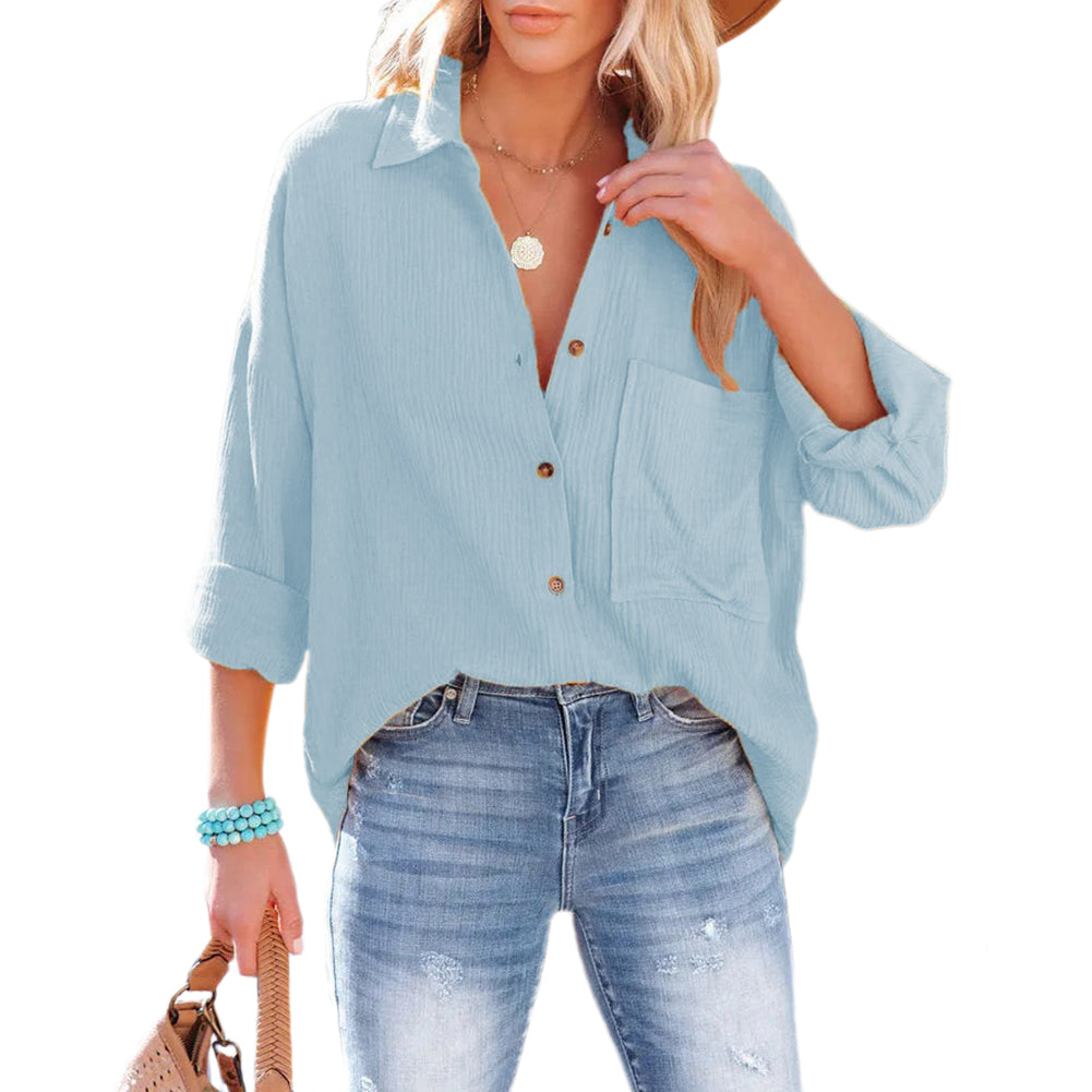 YESFASHION Dropped Shoulder Bat Tops Casual Long-sleeved Shirt