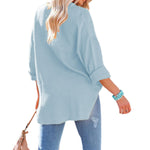 YESFASHION Dropped Shoulder Bat Tops Casual Long-sleeved Shirt