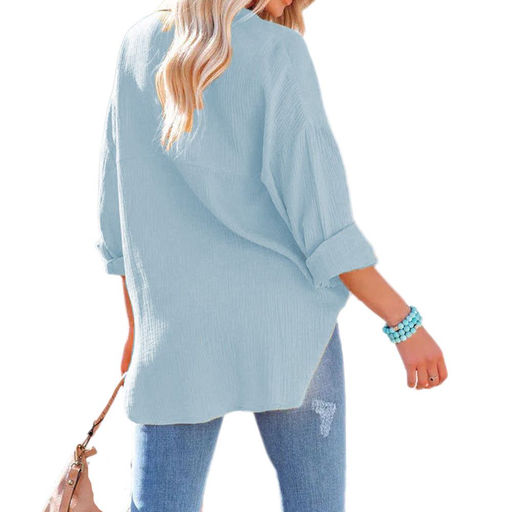 YESFASHION Dropped Shoulder Bat Tops Casual Long-sleeved Shirt