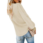 YESFASHION Lace Stitching Long Sleeve V-neck Solid Color Hem Tie Tops