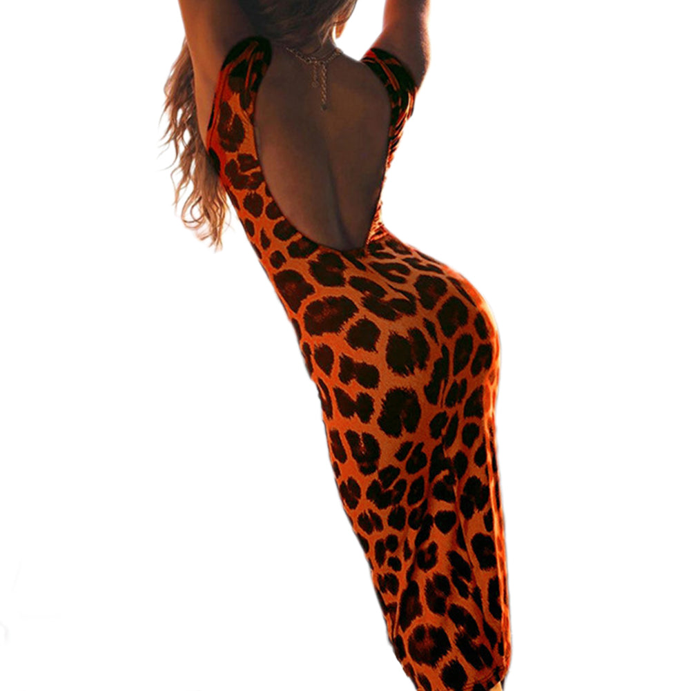 YESFASHION Leopard Vest Open Back Mid Length Dress Skirt
