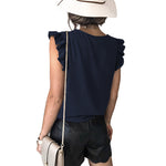 YESFASHION Solid Color V-neck Pullover Ruffled Sleeve Tops