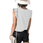 YESFASHION Solid Color V-neck Pullover Ruffled Sleeve Tops