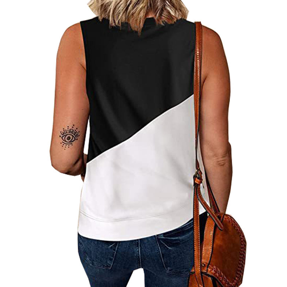 YESFASHION Color Block Casual Sleeveless Tops Pullover Vest