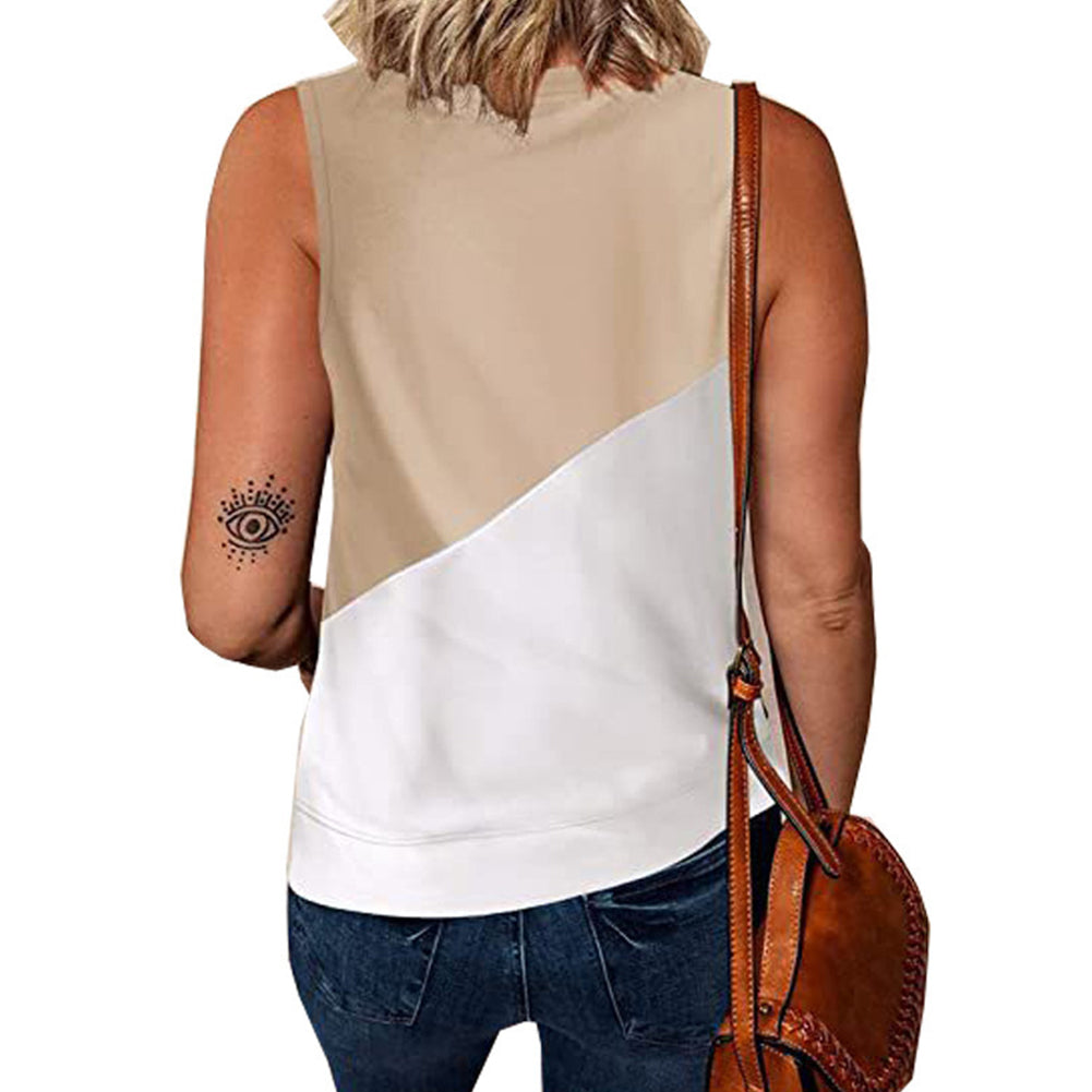 YESFASHION Color Block Casual Sleeveless Tops Pullover Vest