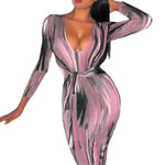 YESFASHION Feminine Personality Print Long-sleeved V-neck Dress