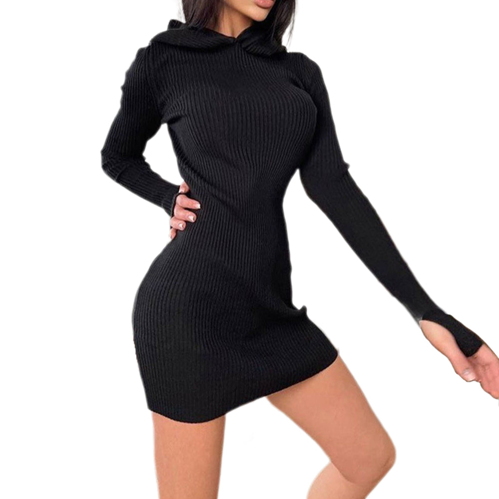 YESFASHION Elegant Commuter Knitted Cotton Hooded Dress