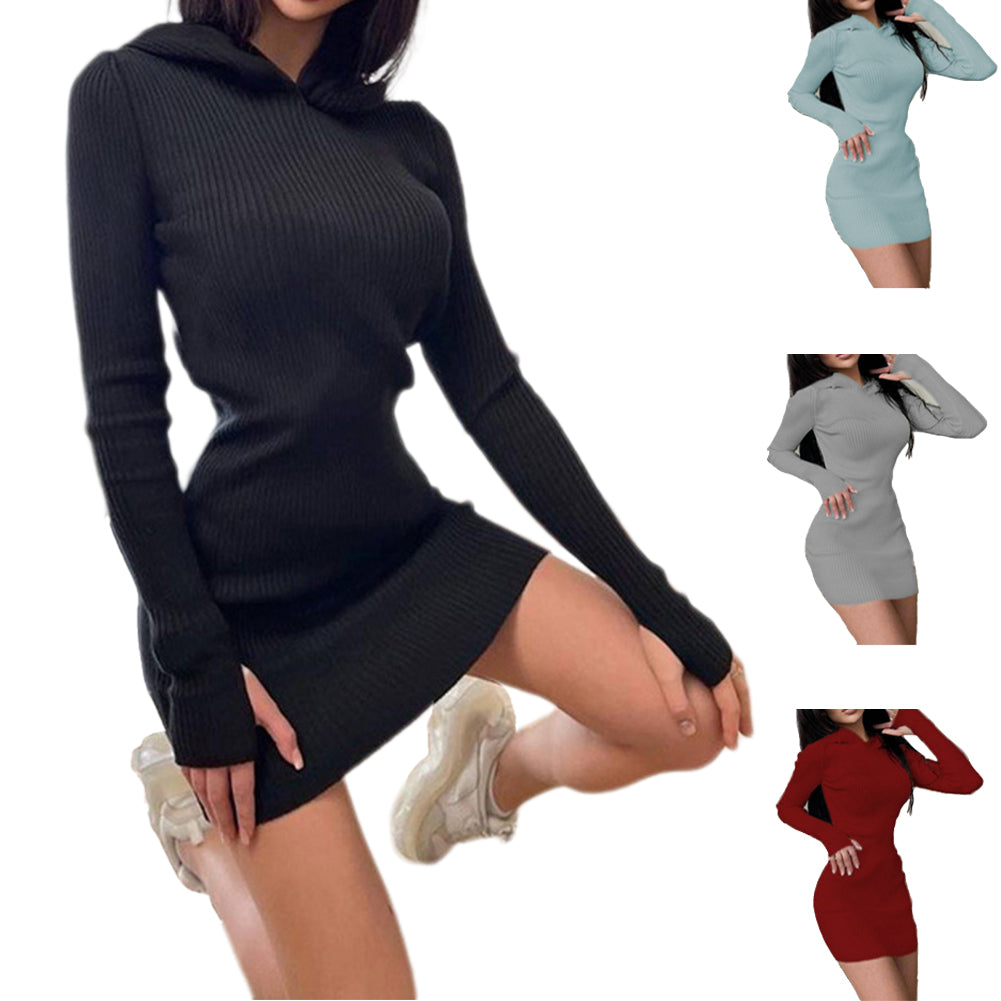 YESFASHION Elegant Commuter Knitted Cotton Hooded Dress