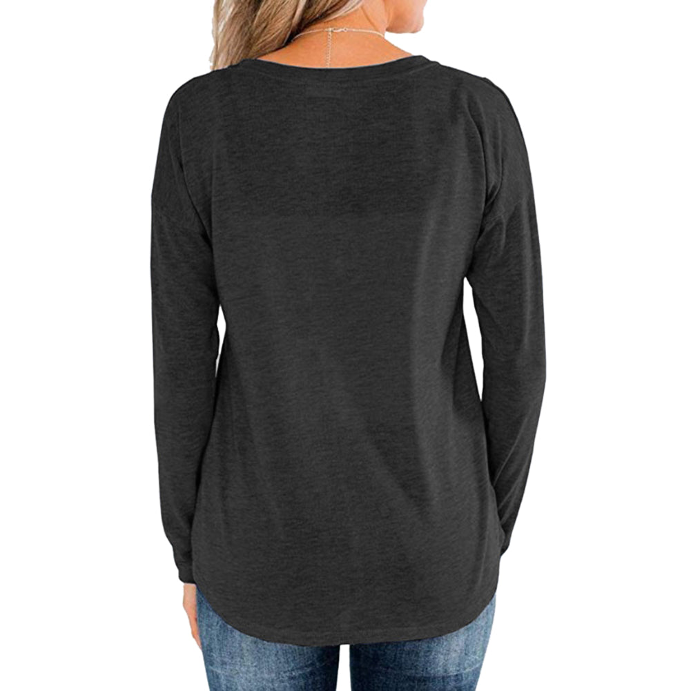 YESFASHION Long Sleeve Round Neck Pullover Button Tops