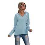 YESFASHION Drawstring V-neck Sweaters Bottoming Shirt