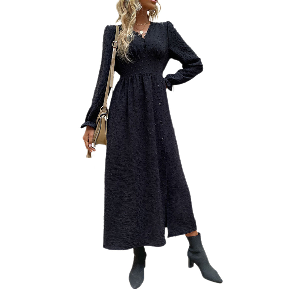 YESFASHION 2023 Spring New Solid Color Long-sleeved Dress