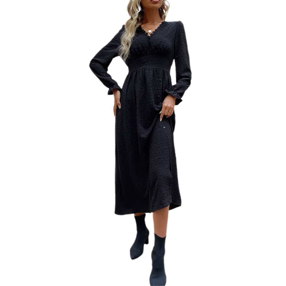 YESFASHION 2023 Spring New Solid Color Long-sleeved Dress