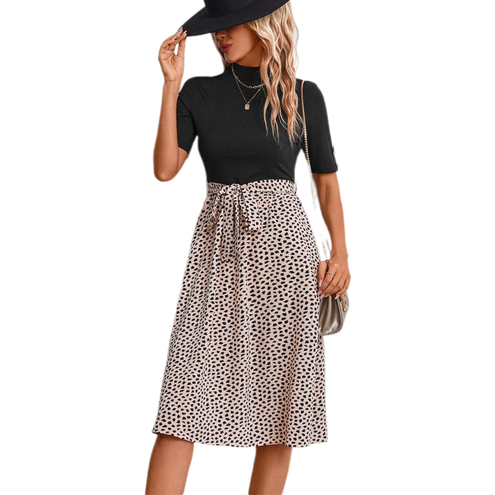 YESFASHION Women Clothing Leopard Print Short-sleeved Dress