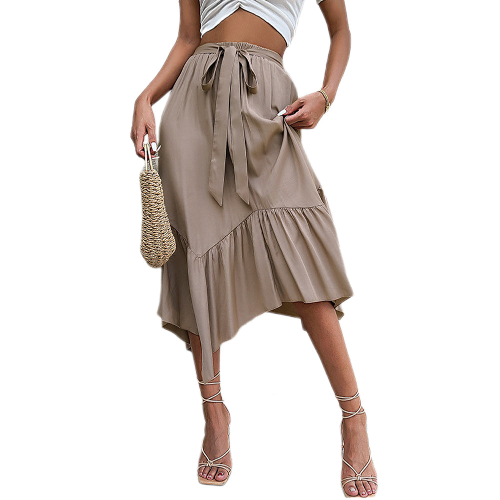 YESFASHION Women Excellent Tie-up Irregular Splicing Skirt