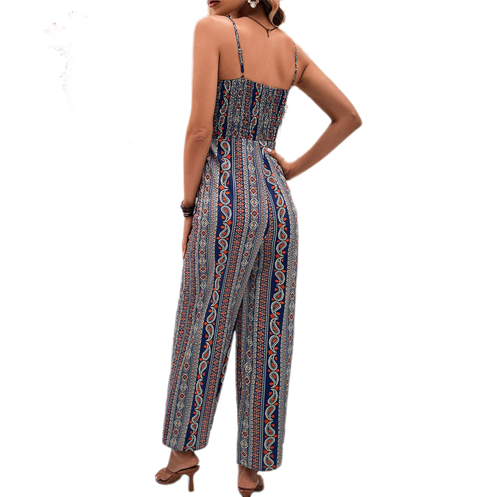 YESFASHION 2023 Summer Wrap Python Pattern Sling Wide-leg Jumpsuit