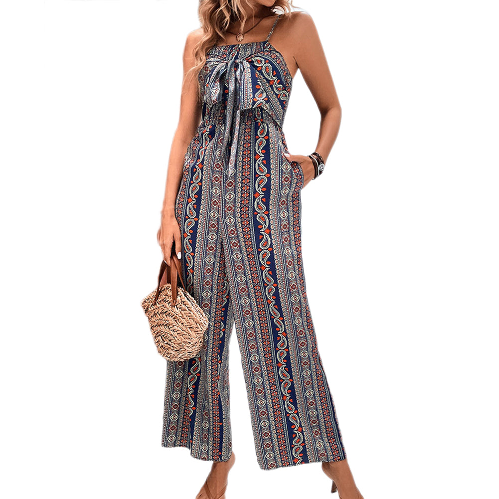 YESFASHION 2023 Summer Wrap Python Pattern Sling Wide-leg Jumpsuit