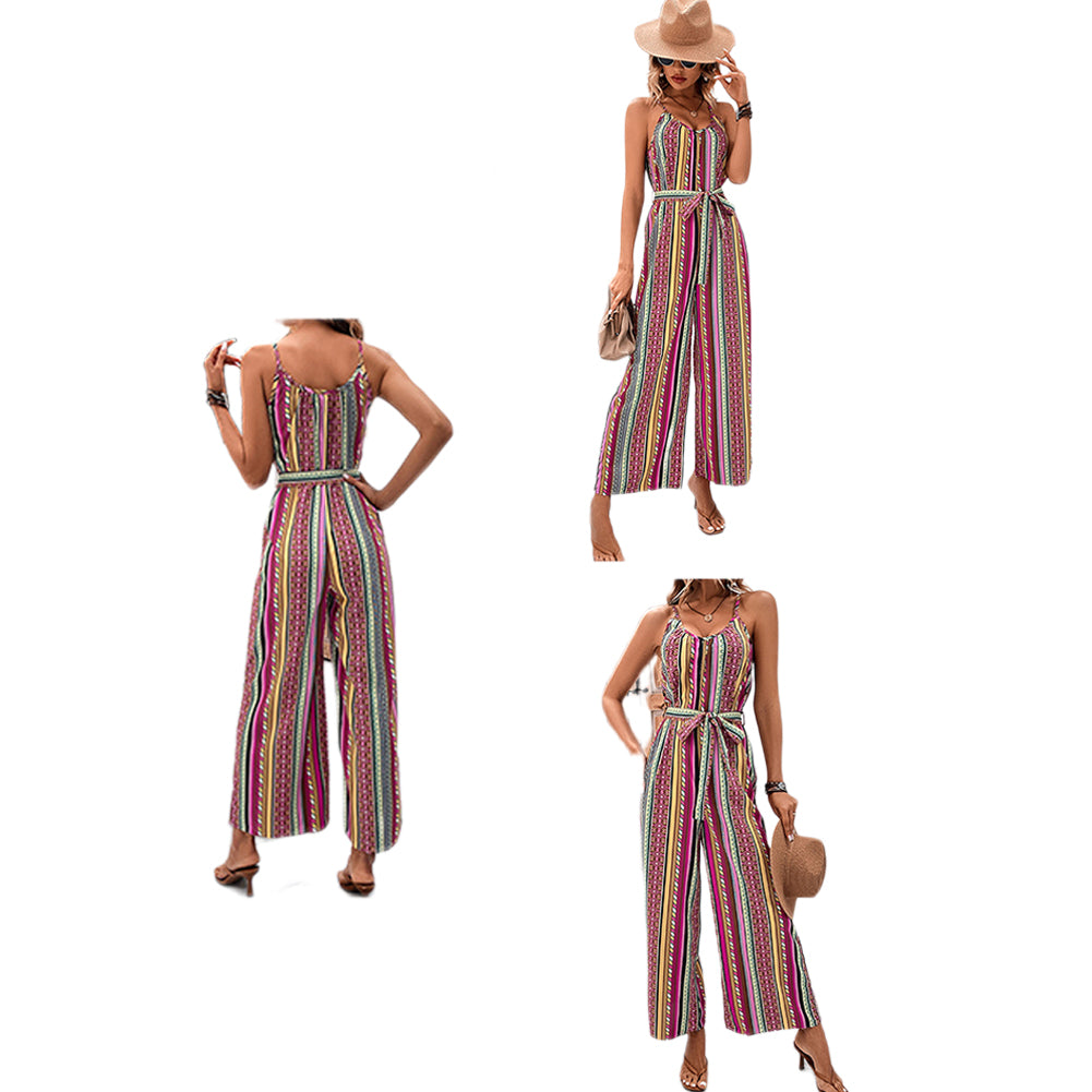 YESFASHION Women Sexy Striped Holiday Style Casual Suspender Jumpsuit