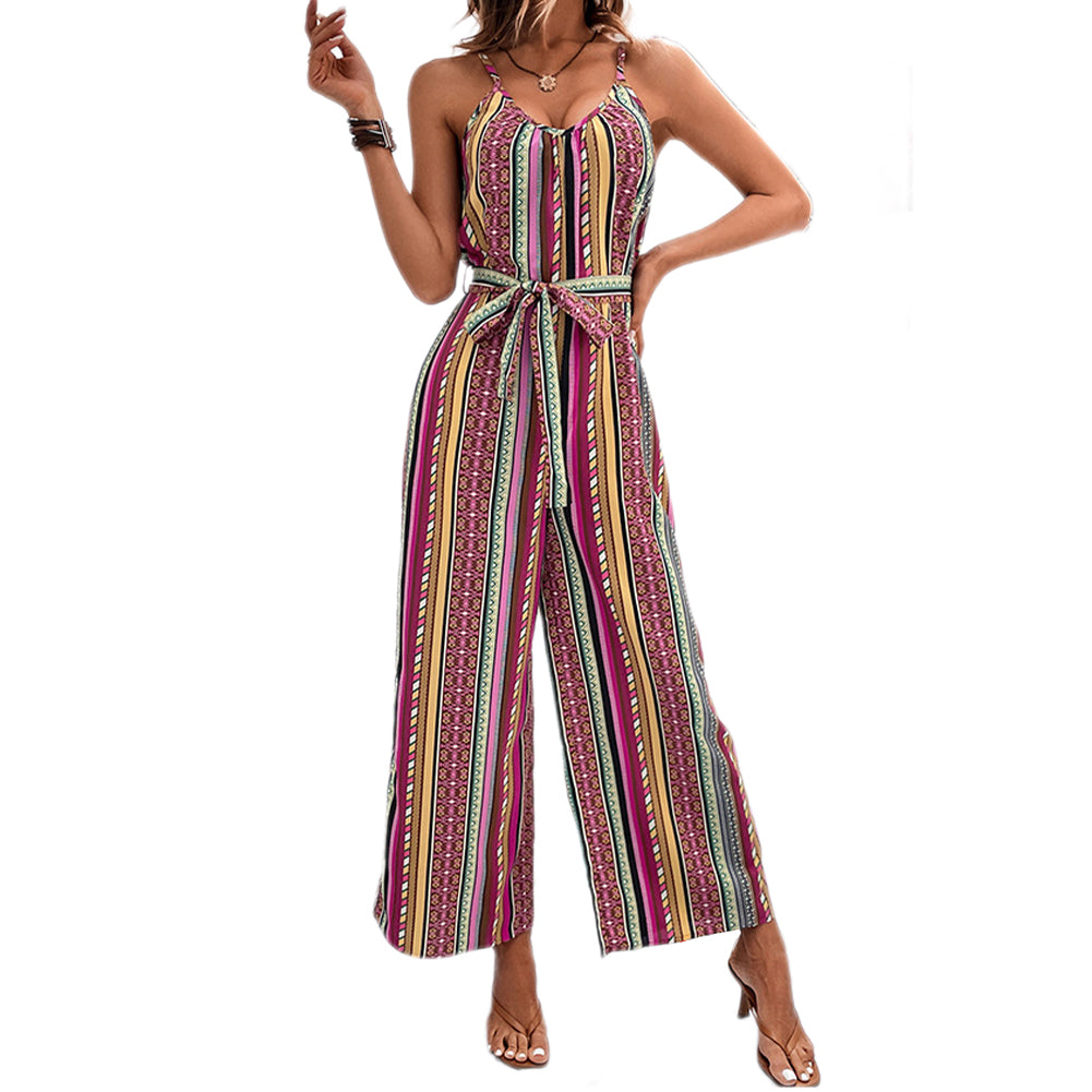YESFASHION Women Sexy Striped Holiday Style Casual Suspender Jumpsuit