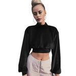 YESFASHION Turtleneck Velvet Cropped Thin Sweatshirts