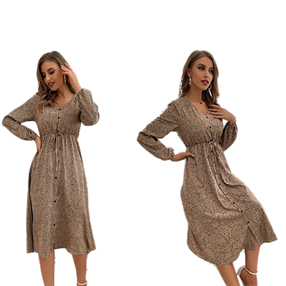 YESFASHION 2023 Spring Women V-neck Single-breasted Waist Dress