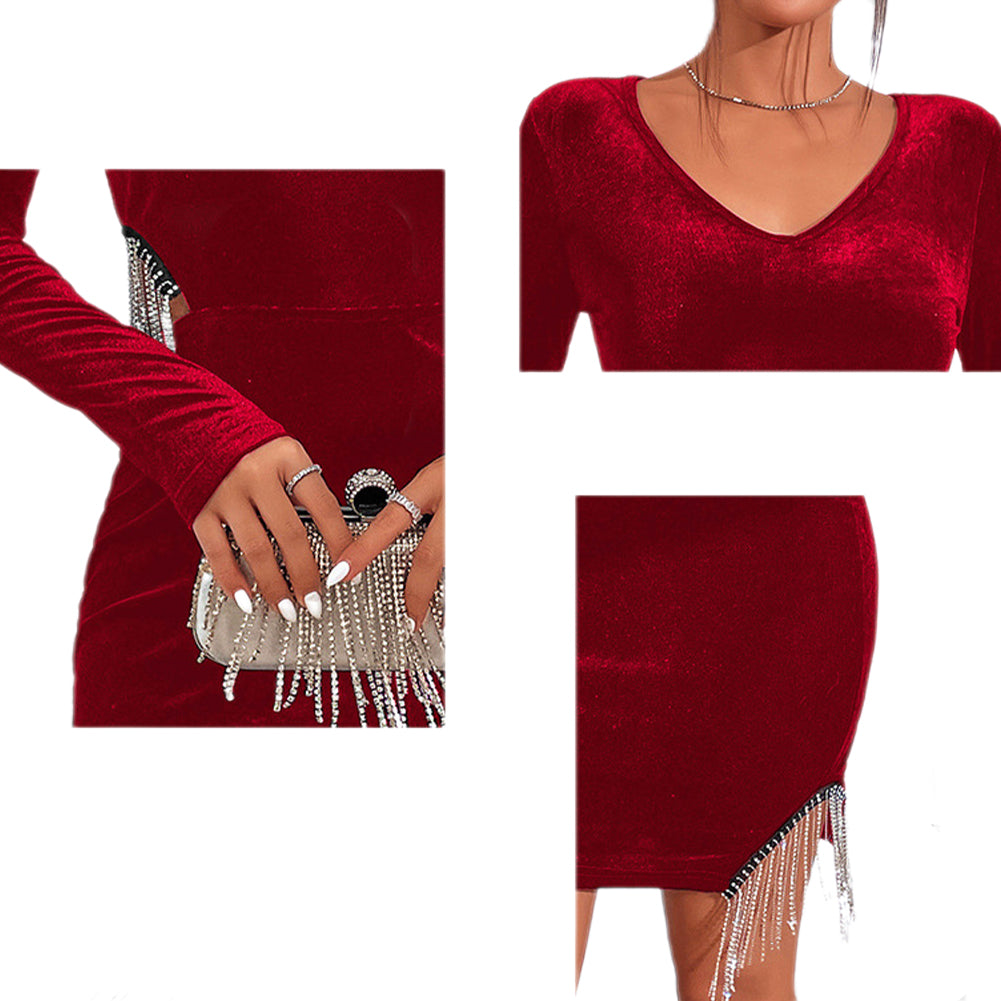 YESFASHION Temperament Pendant Tassel Irregular Dress