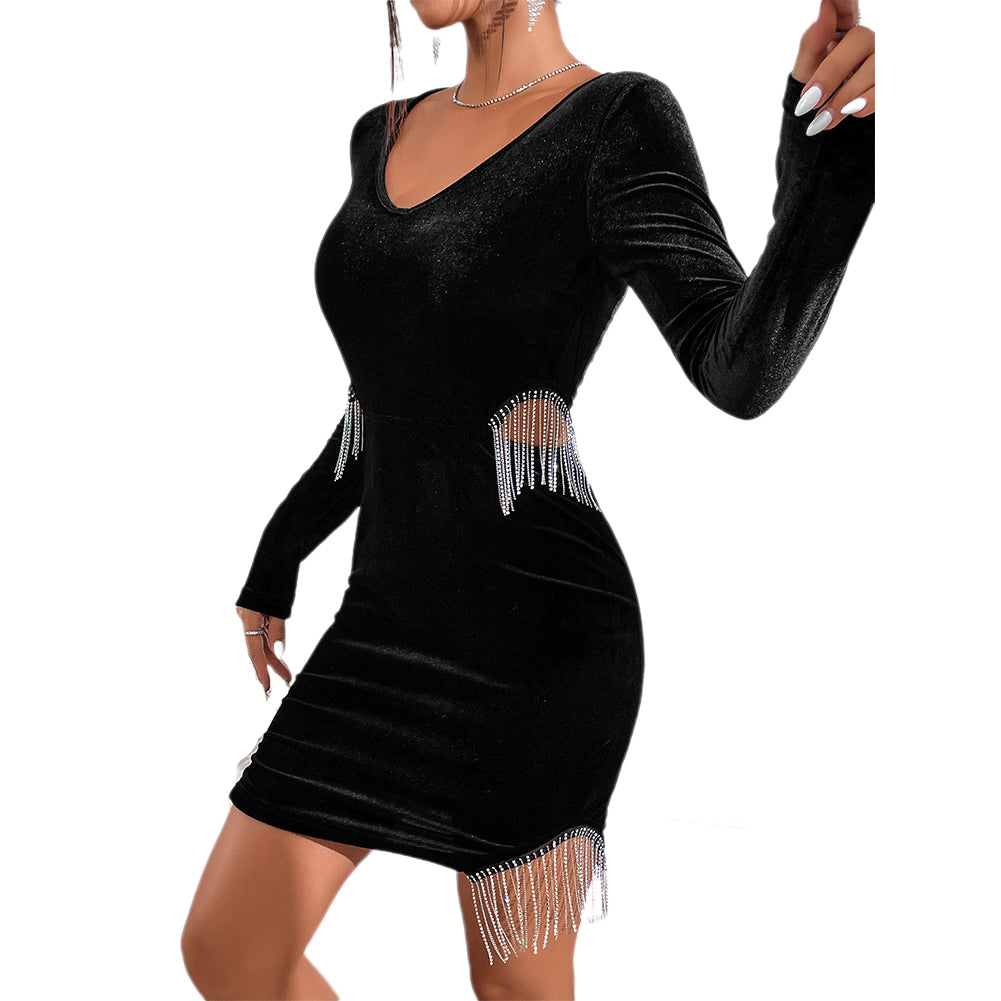 YESFASHION Temperament Pendant Tassel Irregular Dress