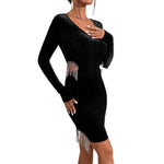 YESFASHION Temperament Pendant Tassel Irregular Dress