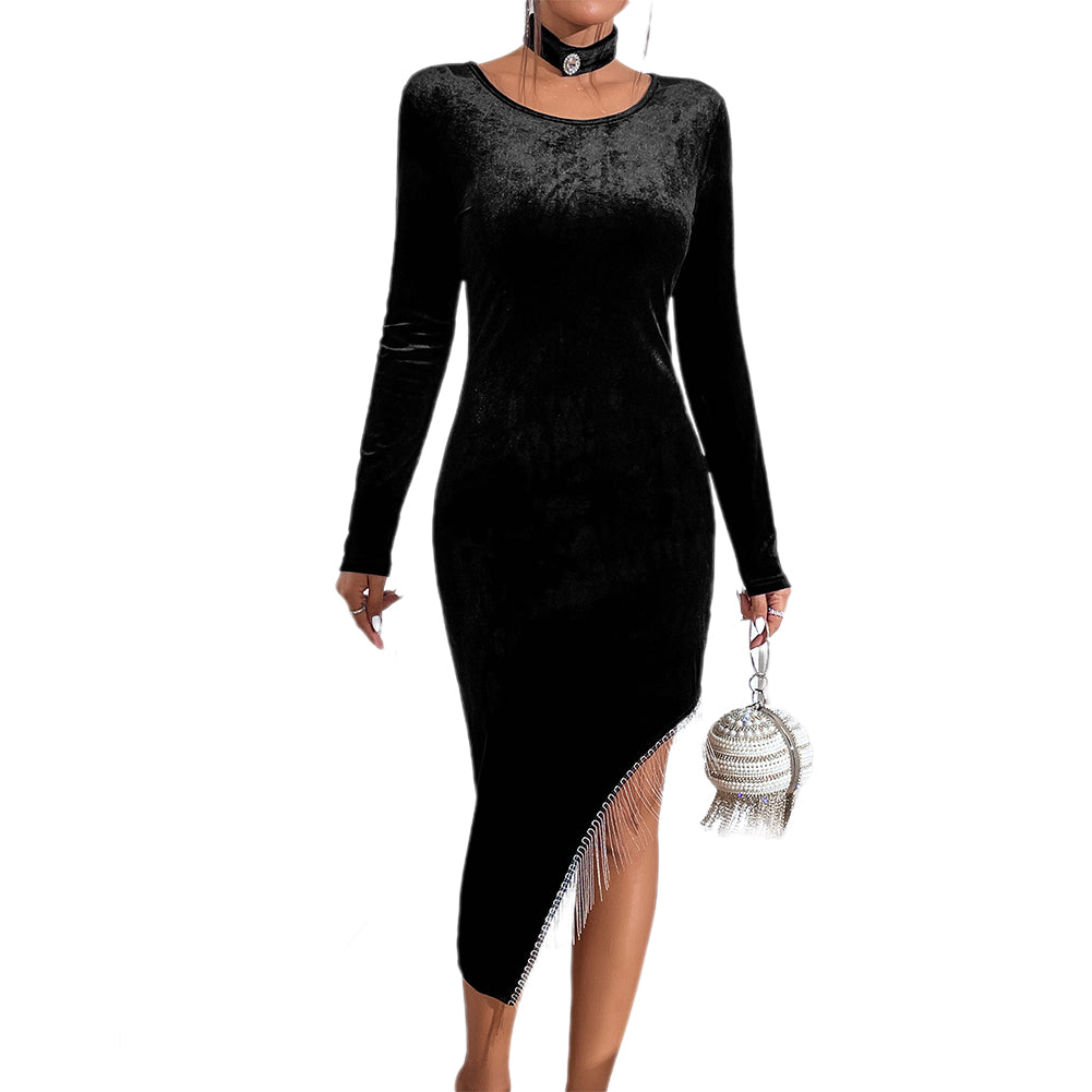 YESFASHION Fringe Party Dress Inside Dress