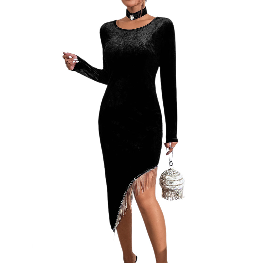 YESFASHION Fringe Party Dress Inside Dress