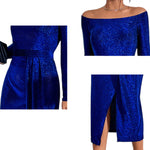 YESFASHION Women Sequin Dress One-shoulder High Waist Slit Dress