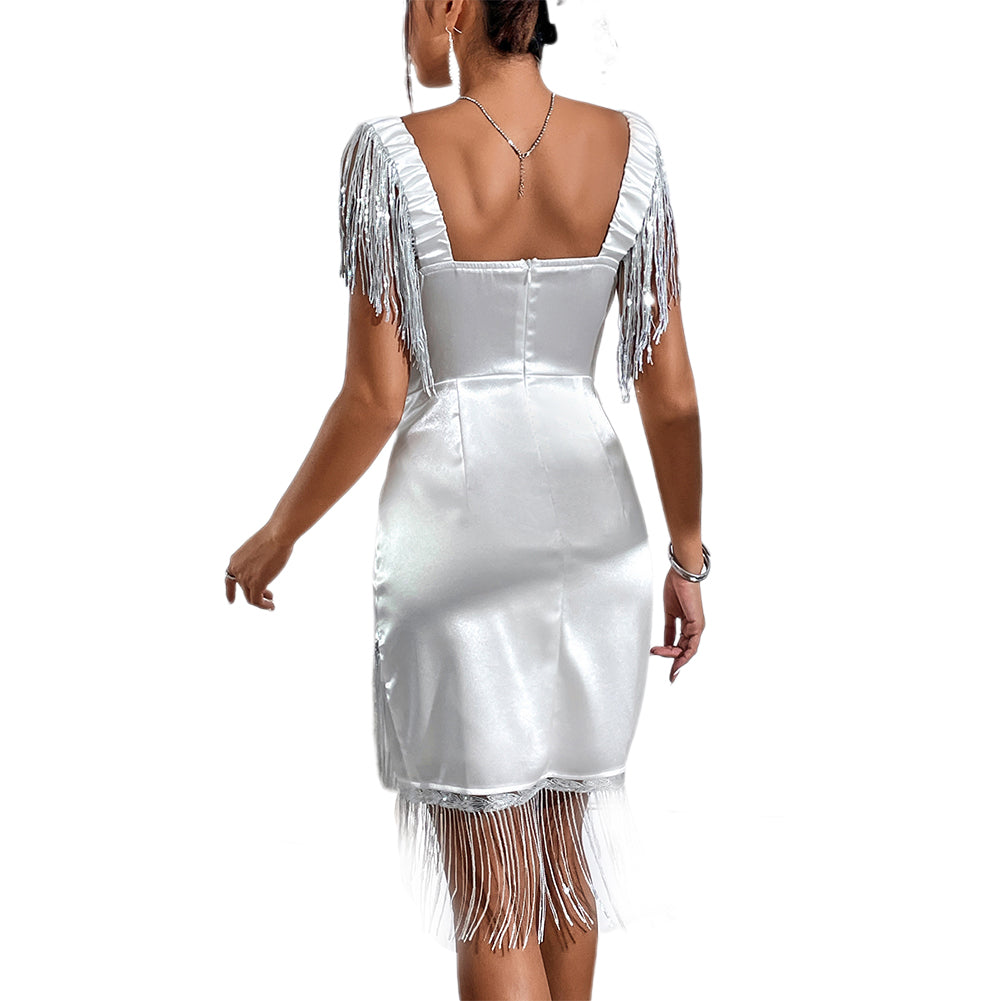 YESFASHION New One Shoulder Stitching Tassel Party Dress