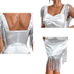 YESFASHION New One Shoulder Stitching Tassel Party Dress