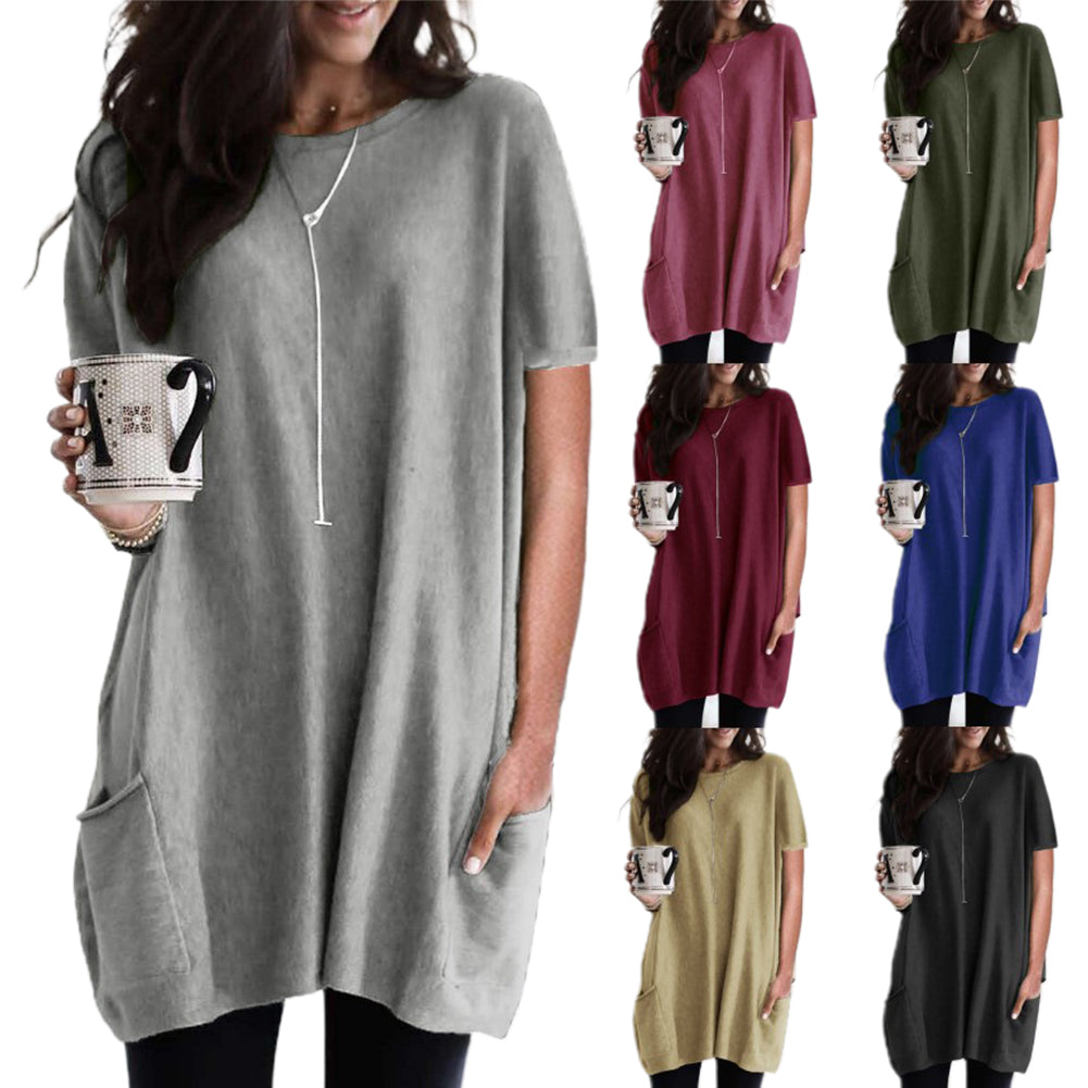 YESFASHION Short-sleeved Casual Pocket T-shirt Tops