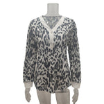 YESFASHION V-neck Button Print Stitching Long-sleeved T-shirt Tops