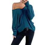 YESFASHION Large V Neck Drop Loose Long Sleeve Tops T-shirt