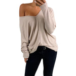 YESFASHION Large V Neck Drop Loose Long Sleeve Tops T-shirt