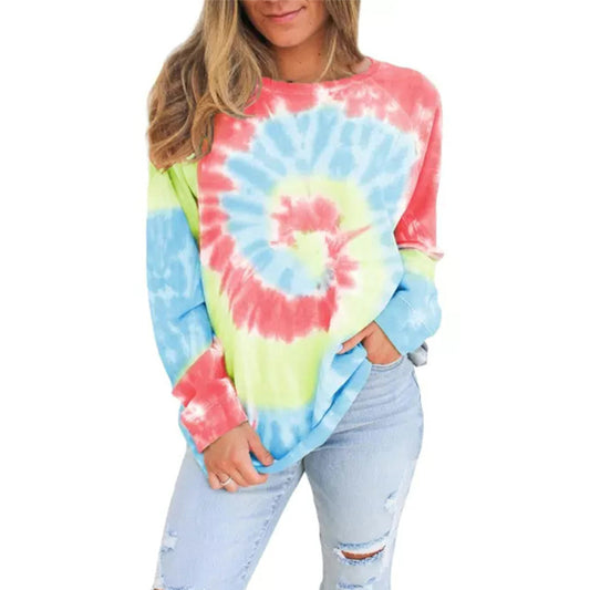 YESFASHION Women Ombre Long Sleeve Tie Dye Loose Tops