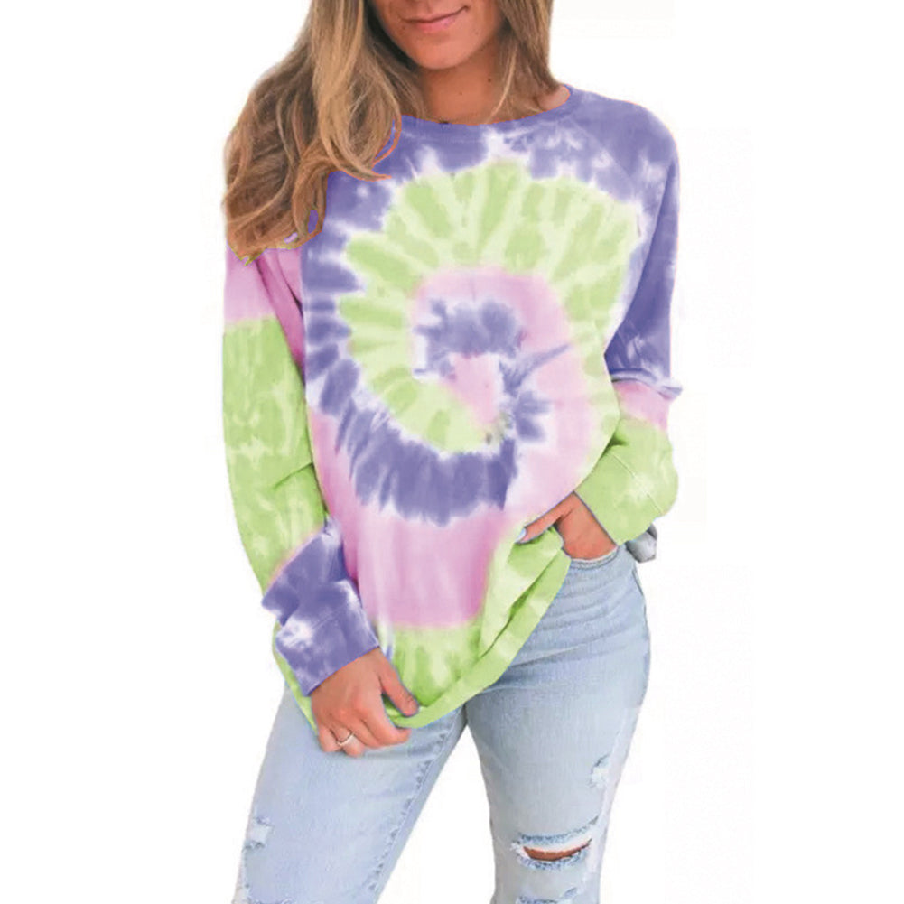 YESFASHION Women Ombre Long Sleeve Tie Dye Loose Tops