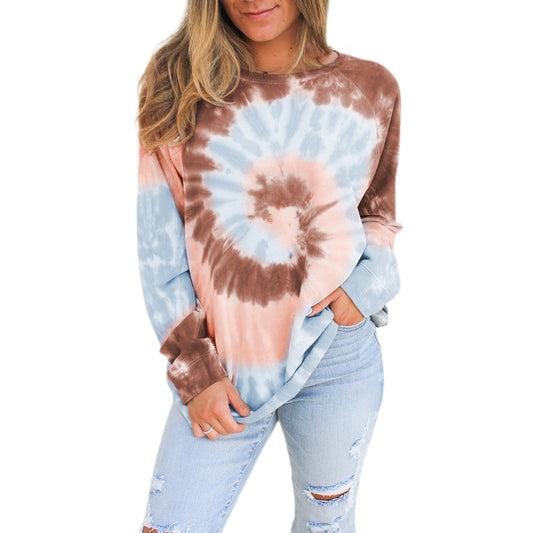 YESFASHION Women Ombre Long Sleeve Tie Dye Loose Tops