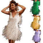 YESFASHION Sexy Deep V Sleeveless Pencil Skirt Fringed Skirt