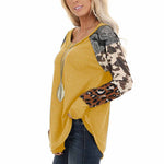 YESFASHION Waffle Print Panel Pullover Round Neck T-shirt Tops