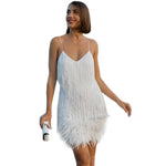 YESFASHION Fringed Feather Sexy V-neck Suspender Dress