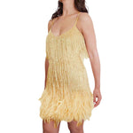 YESFASHION Fringed Feather Sexy V-neck Suspender Dress